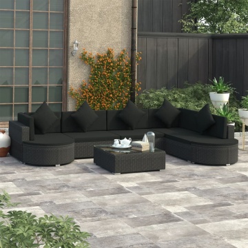 Set mobilier de grădină cu perne, 8 piese, negru, poliratan - Img 1
