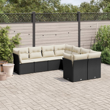 Set mobilier de grădină cu perne, 8 piese, negru, poliratan - Img 1