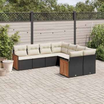 Set mobilier de grădină cu perne, 8 piese, negru, poliratan - Img 1