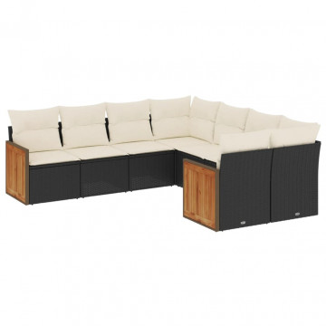 Set mobilier de grădină cu perne, 8 piese, negru, poliratan - Img 2