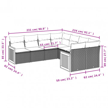 Set mobilier de grădină cu perne, 8 piese, negru, poliratan - Img 6