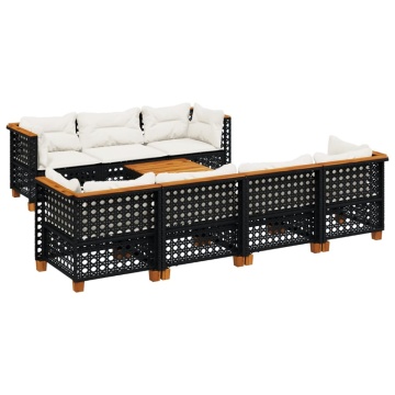 Set mobilier de grădină cu perne, 8 piese, negru, poliratan - Img 2