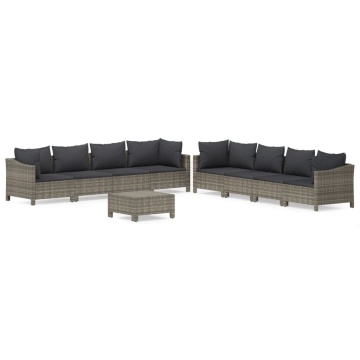 Set mobilier de grădină cu perne, 9 piese, gri, poliratan - Img 2