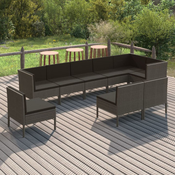 Set mobilier de grădină cu perne, 9 piese, gri, poliratan - Img 1