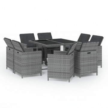 Set mobilier de grădină cu perne, 9 piese, gri, poliratan - Img 2