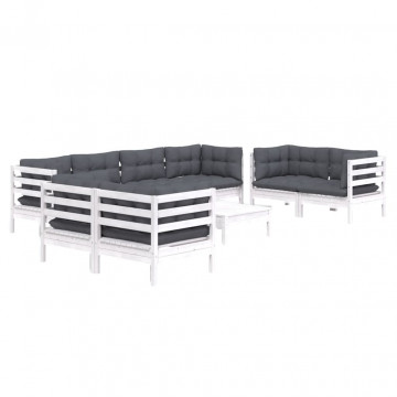 Set mobilier de grădină cu perne, 9 piese, lemn masiv de pin - Img 3