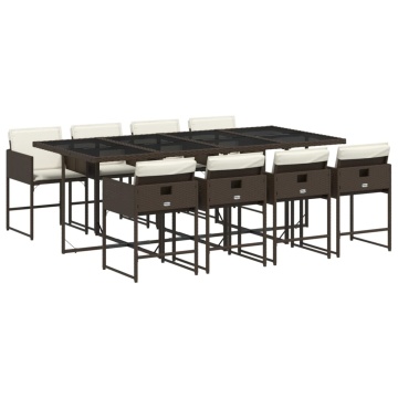 Set mobilier de grădină cu perne, 9 piese, maro, poliratan - Img 2
