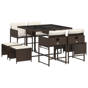 Set mobilier de grădină cu perne, 9 piese, maro, poliratan - Img 2