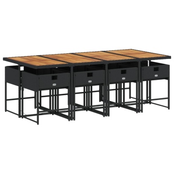 Set mobilier de grădină cu perne, 9 piese, negru, poliratan - Img 3