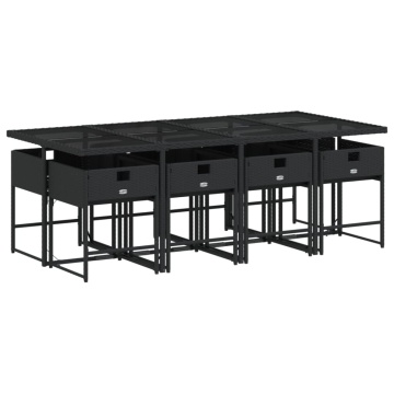 Set mobilier de grădină cu perne, 9 piese, negru, poliratan - Img 8