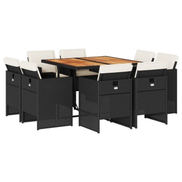 Set mobilier de grădină cu perne, 9 piese, negru, poliratan - Img 2