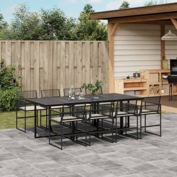 Set mobilier de grădină cu perne, 9 piese, negru, poliratan - Img 1