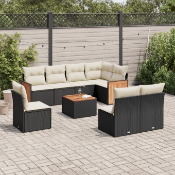 Set mobilier de grădină cu perne, 9 piese, negru, poliratan - Img 1