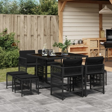 Set mobilier de grădină cu perne, 9 piese, negru, poliratan - Img 1