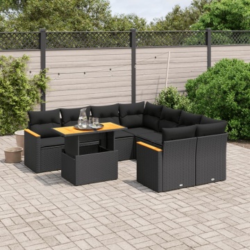 Set mobilier de grădină cu perne, 9 piese, negru, poliratan - Img 1