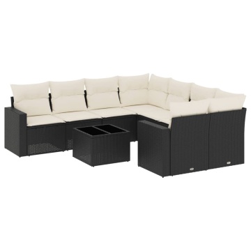 Set mobilier de grădină cu perne, 9 piese, negru, poliratan - Img 2