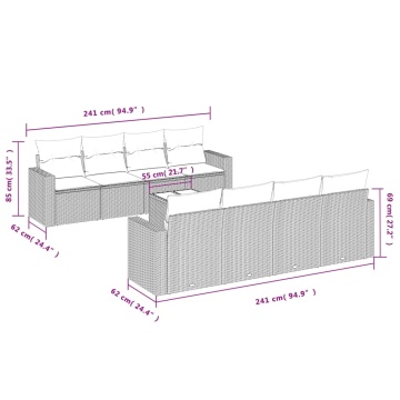 Set mobilier de grădină cu perne, 9 piese, negru, poliratan - Img 3