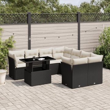 Set mobilier de grădină cu perne, 9 piese, negru, poliratan - Img 1