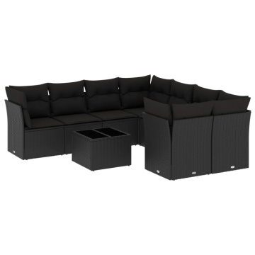 Set mobilier de grădină cu perne, 9 piese, negru, poliratan - Img 2