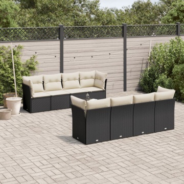 Set mobilier de grădină cu perne, 9 piese, negru, poliratan - Img 1
