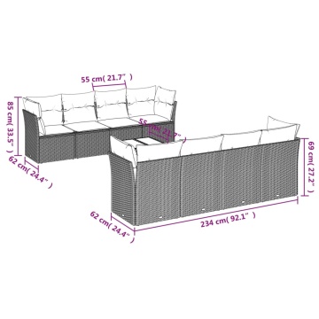 Set mobilier de grădină cu perne, 9 piese, negru, poliratan - Img 3