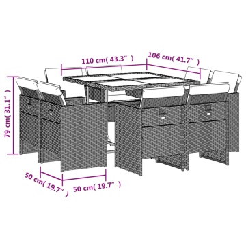 Set mobilier de grădină cu perne, 9 piese, negru, poliratan - Img 7
