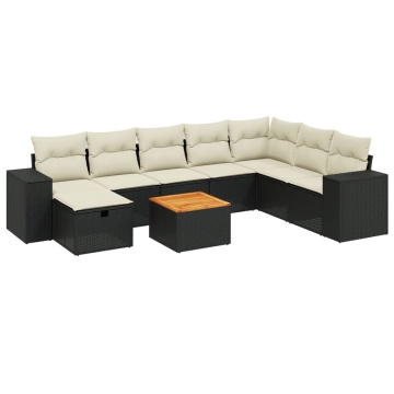 Set mobilier de grădină cu perne, 9 piese, negru, poliratan - Img 2