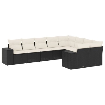Set mobilier de grădină cu perne, 9 piese, negru, poliratan - Img 2