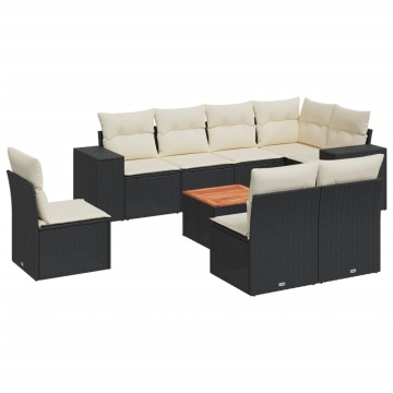 Set mobilier de grădină cu perne, 9 piese, negru, poliratan - Img 2