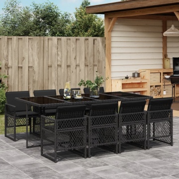 Set mobilier de grădină cu perne, 9 piese, negru, poliratan - Img 1