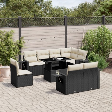 Set mobilier de grădină cu perne, 9 piese, negru, poliratan - Img 1