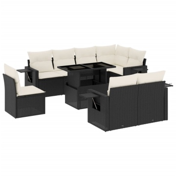 Set mobilier de grădină cu perne, 9 piese, negru, poliratan - Img 2