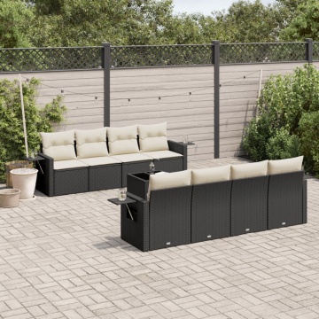 Set mobilier de grădină cu perne, 9 piese, negru, poliratan - Img 1