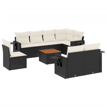 Set mobilier de grădină cu perne, 9 piese, negru, poliratan - Img 2