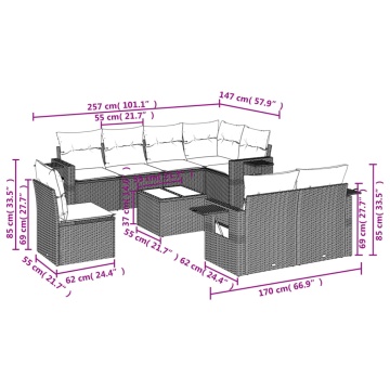Set mobilier de grădină cu perne, 9 piese, negru, poliratan - Img 3