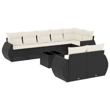 Set mobilier de grădină cu perne, 9 piese, negru, poliratan - Img 2