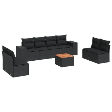 Set mobilier de grădină cu perne, 9 piese, negru, poliratan - Img 2