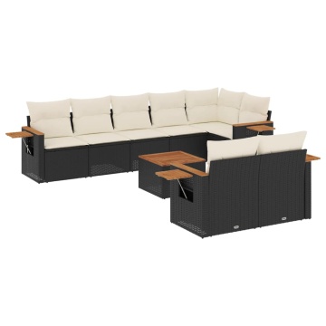 Set mobilier de grădină cu perne, 9 piese, negru, poliratan - Img 2