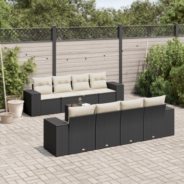 Set mobilier de grădină cu perne, 9 piese, negru, poliratan - Img 1