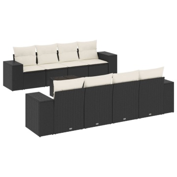 Set mobilier de grădină cu perne, 9 piese, negru, poliratan - Img 2