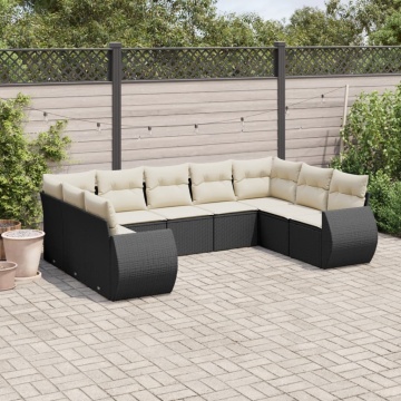 Set mobilier de grădină cu perne, 9 piese, negru, poliratan - Img 1