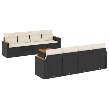 Set mobilier de grădină cu perne, 9 piese, negru, poliratan - Img 2