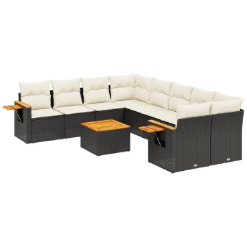 Set mobilier de grădină cu perne, 9 piese, negru, poliratan - Img 2