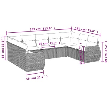 Set mobilier de grădină cu perne, 9 piese, negru, poliratan - Img 6