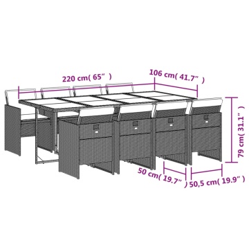 Set mobilier de grădină cu perne, 9 piese, negru, poliratan - Img 5