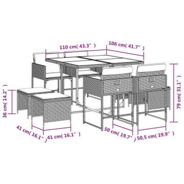 Set mobilier de grădină cu perne, 9 piese, negru, poliratan - Img 5