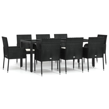 Set mobilier de grădină cu perne, 9 piese, negru, poliratan - Img 2