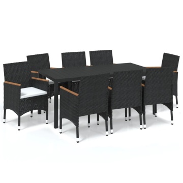 Set mobilier de grădină cu perne, 9 piese, negru, poliratan - Img 2