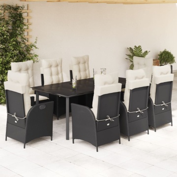 Set mobilier de grădină cu perne, 9 piese, negru, poliratan - Img 1