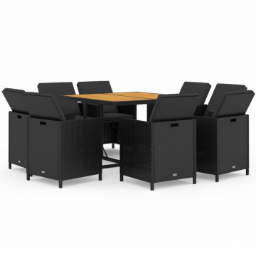 Set mobilier de grădină cu perne, 9 piese, negru, poliratan - Img 2